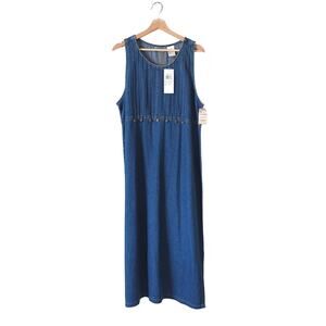 NWT Vintage Deadstock Womens Denim Midi Dress Size Large Cotton Chambray Western